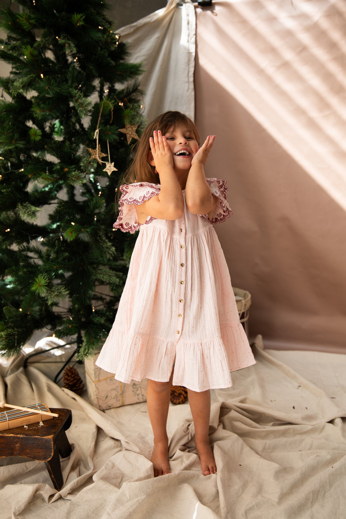 Christmas Bells Dress-Peppermint Pink